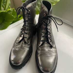 Kenneth Cole Metallic Silver Lace-Up Boots